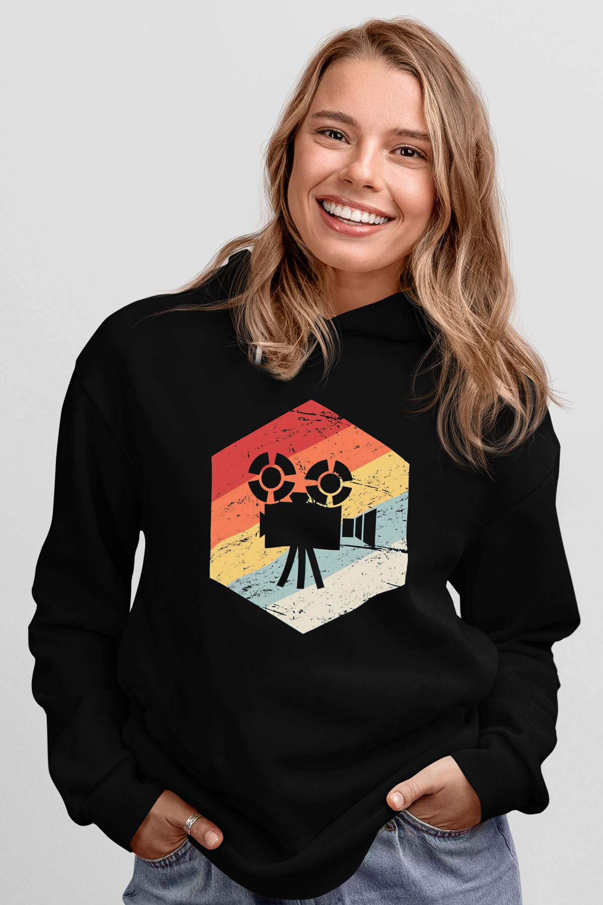 Film yönetmeni Siyah Unisex Kapüşonlu Sweatshirt