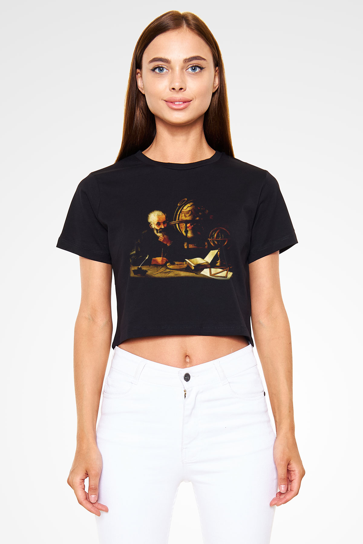 Filozof Siyah Crop Top Tişört