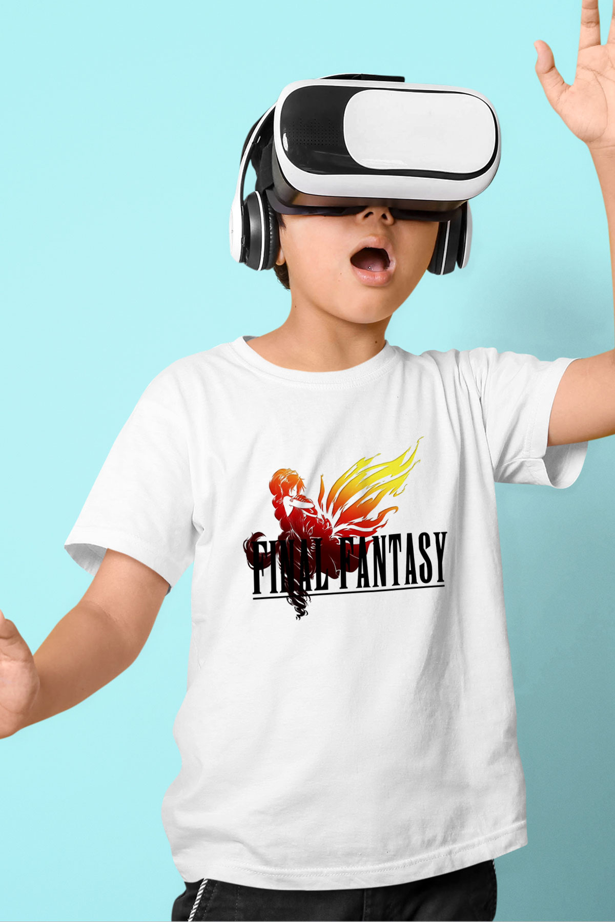 Final Fantasy Baskılı Beyaz Unisex Çocuk Tişört