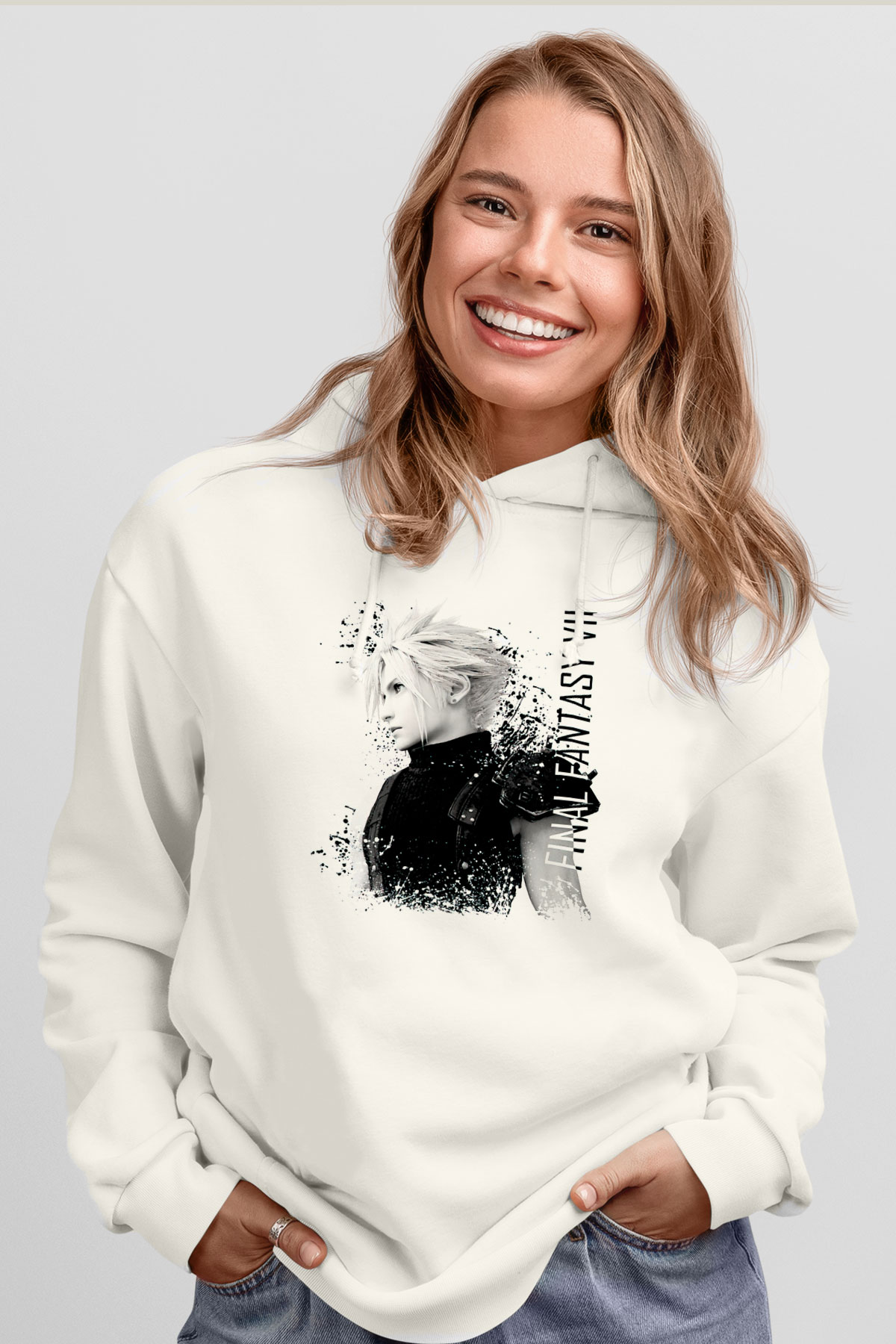 Final Fantasy Beyaz Unisex Hoodie