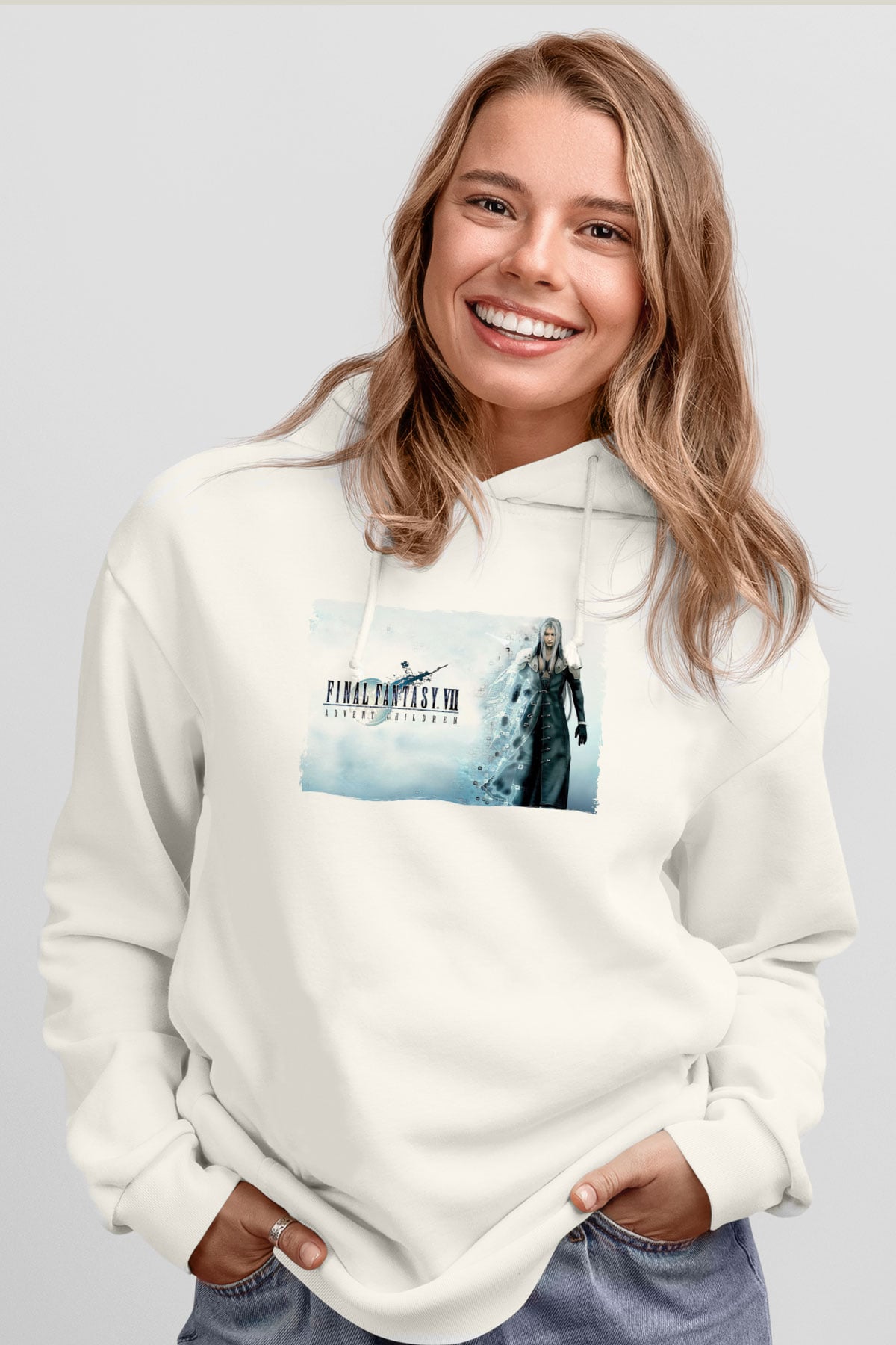Final Fantasy Beyaz Unisex Hoodie