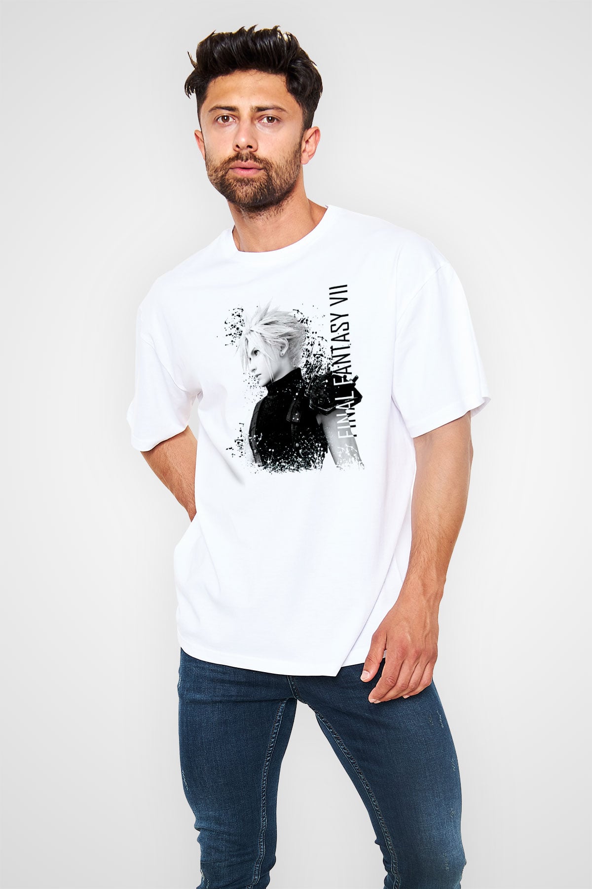 Final Fantasy Beyaz Oversize Tişört Oversize T-shirt