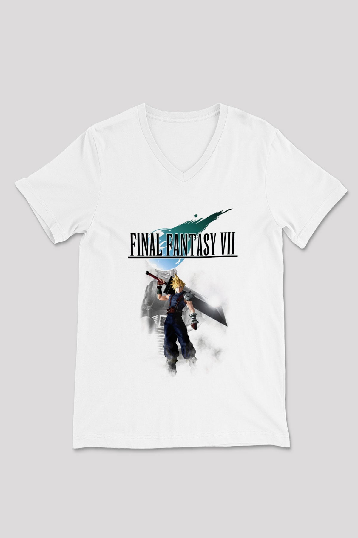 Final Fantasy Beyaz Unisex V Yaka Tişört