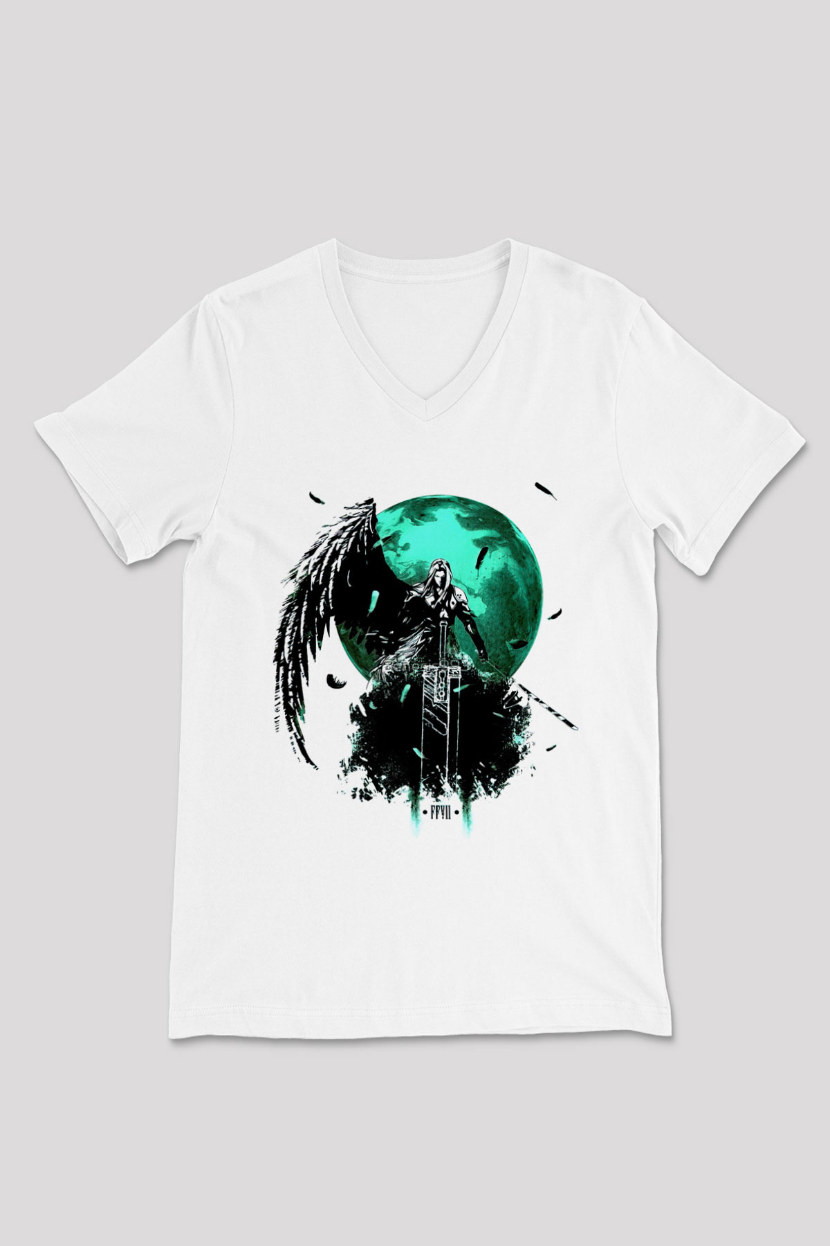 Final Fantasy Beyaz Unisex V Yaka Tişört