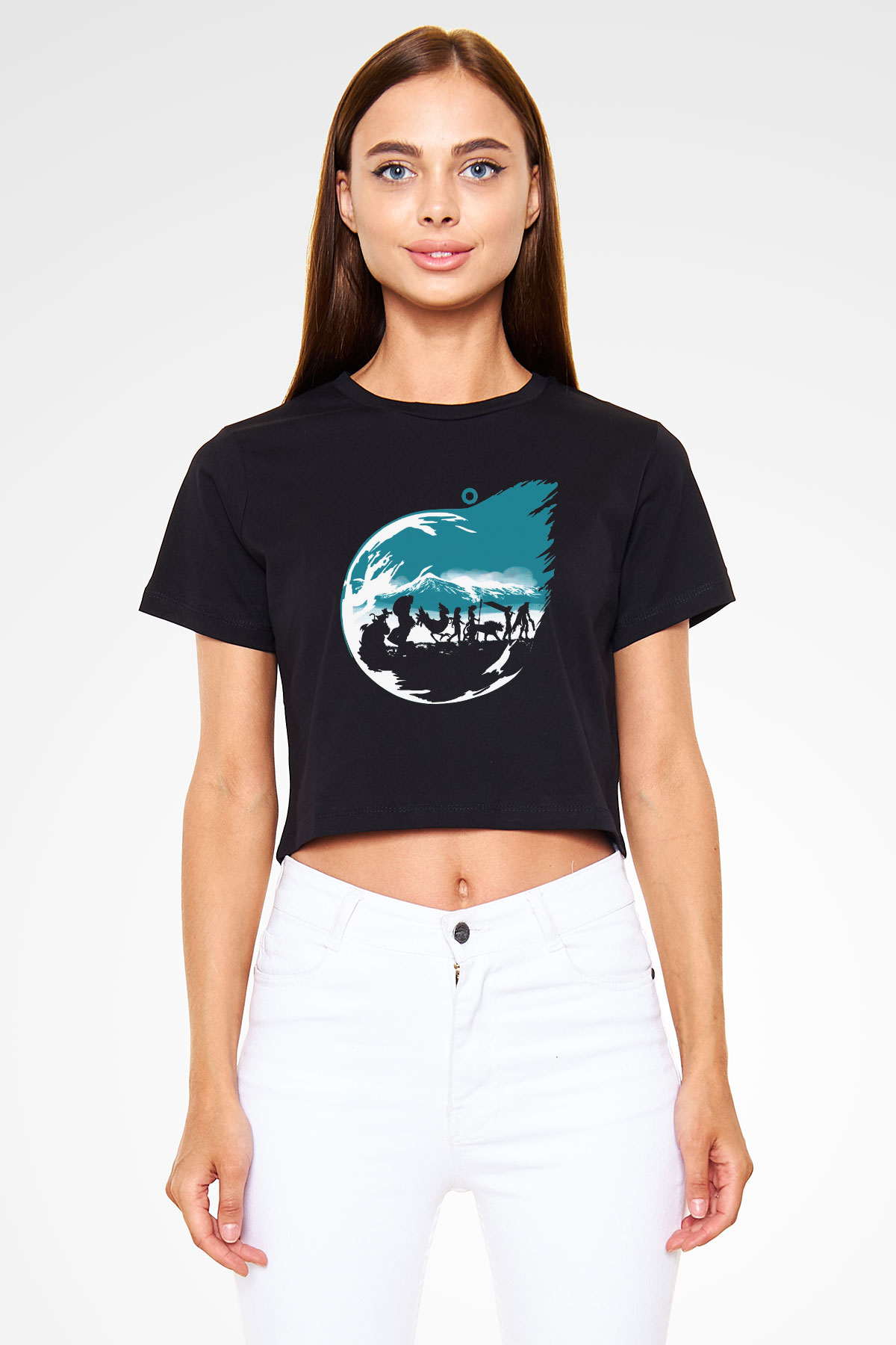 Final Fantasy Siyah Crop Top Tişört