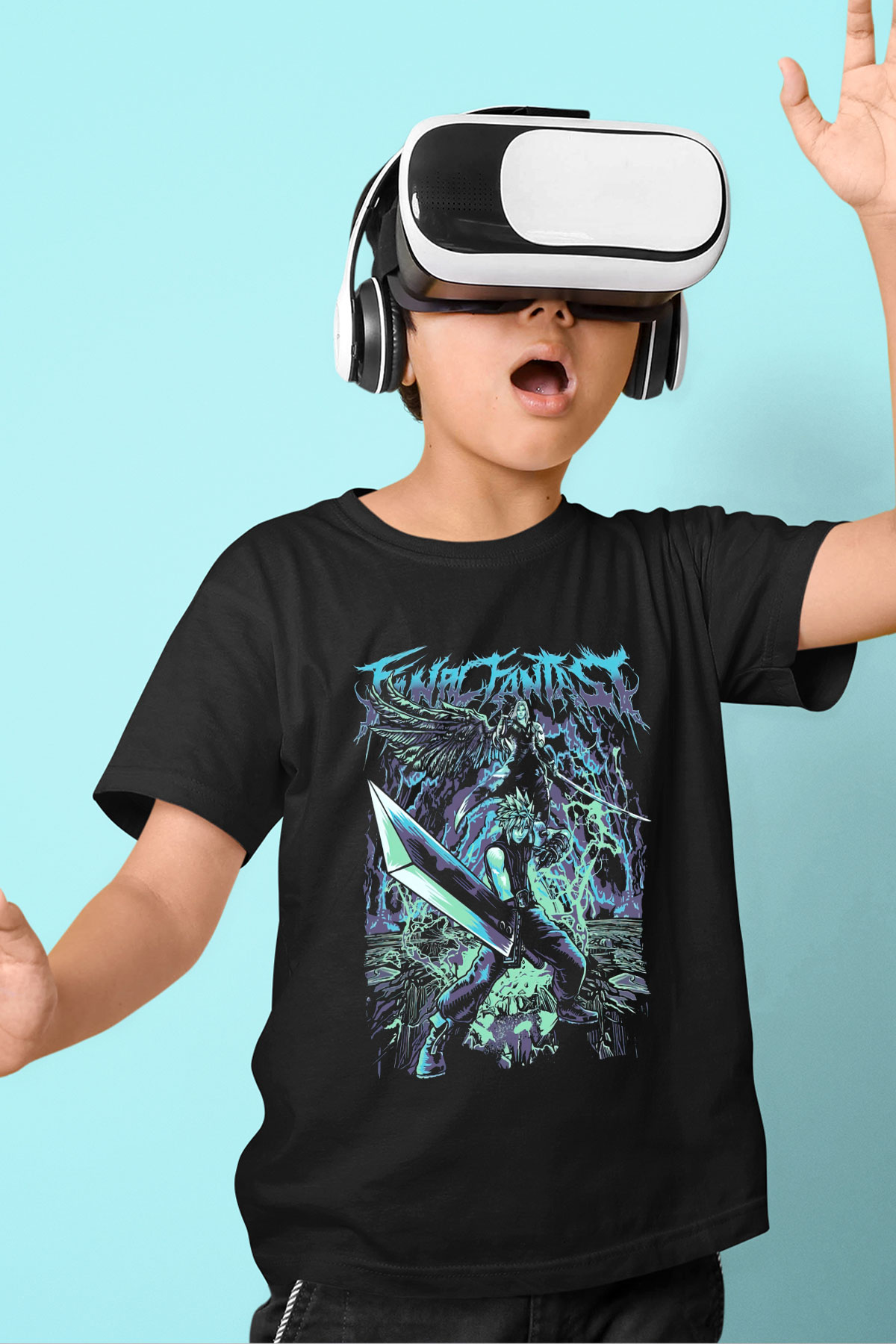 Final Fantasy Siyah Unisex Çocuk Tişört