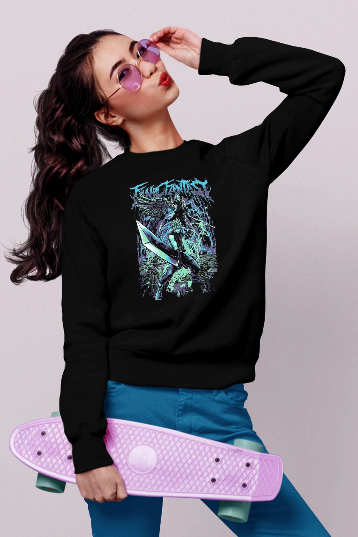 Final Fantasy Siyah Unisex Sweatshirt