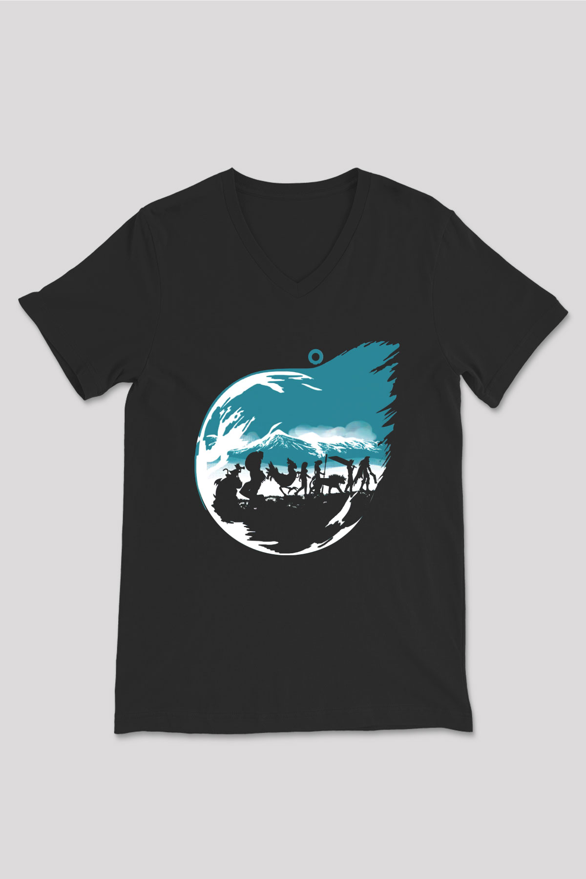 Final Fantasy Siyah Unisex V Yaka Tişört T-Shirt