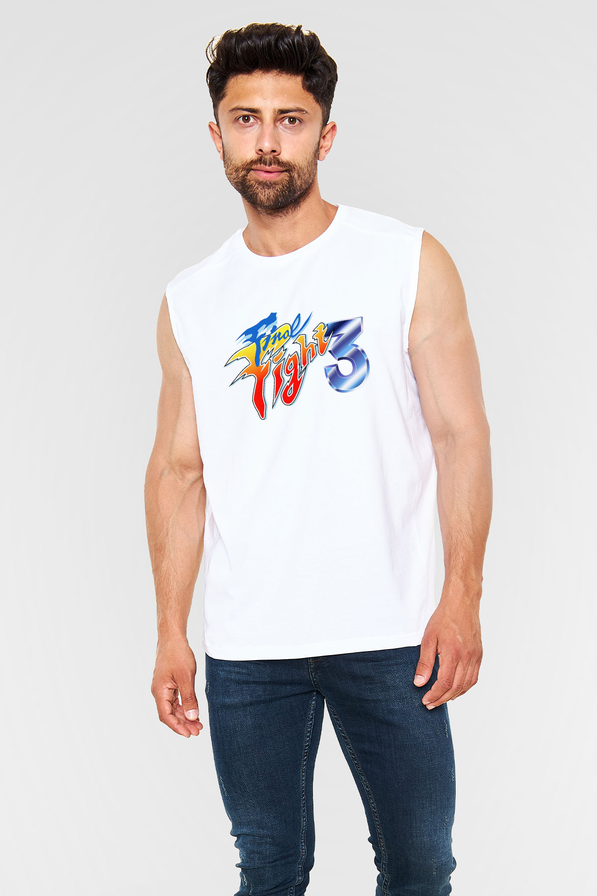 Final Fight Beyaz Unisex Kolsuz Tişört