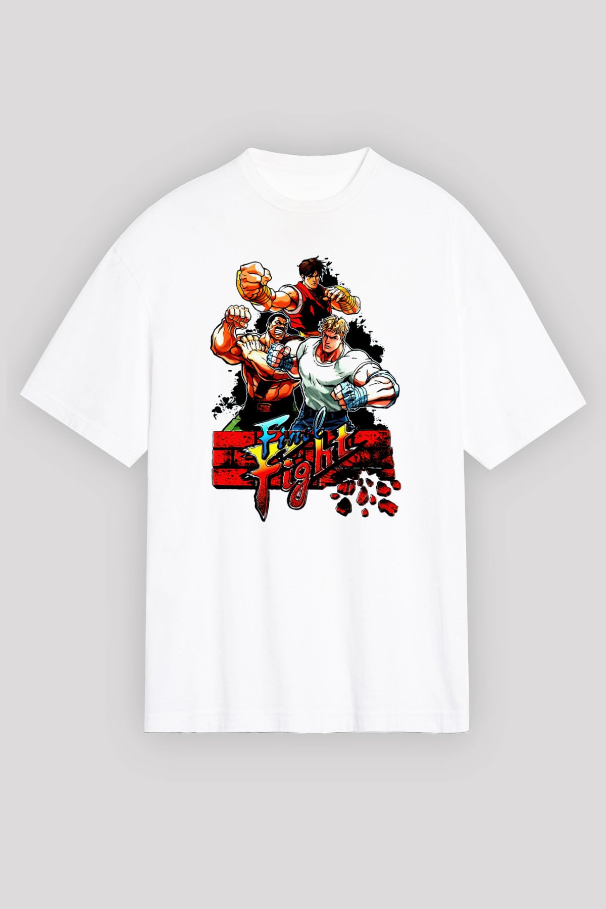 Final Fight Beyaz Oversize Tişört