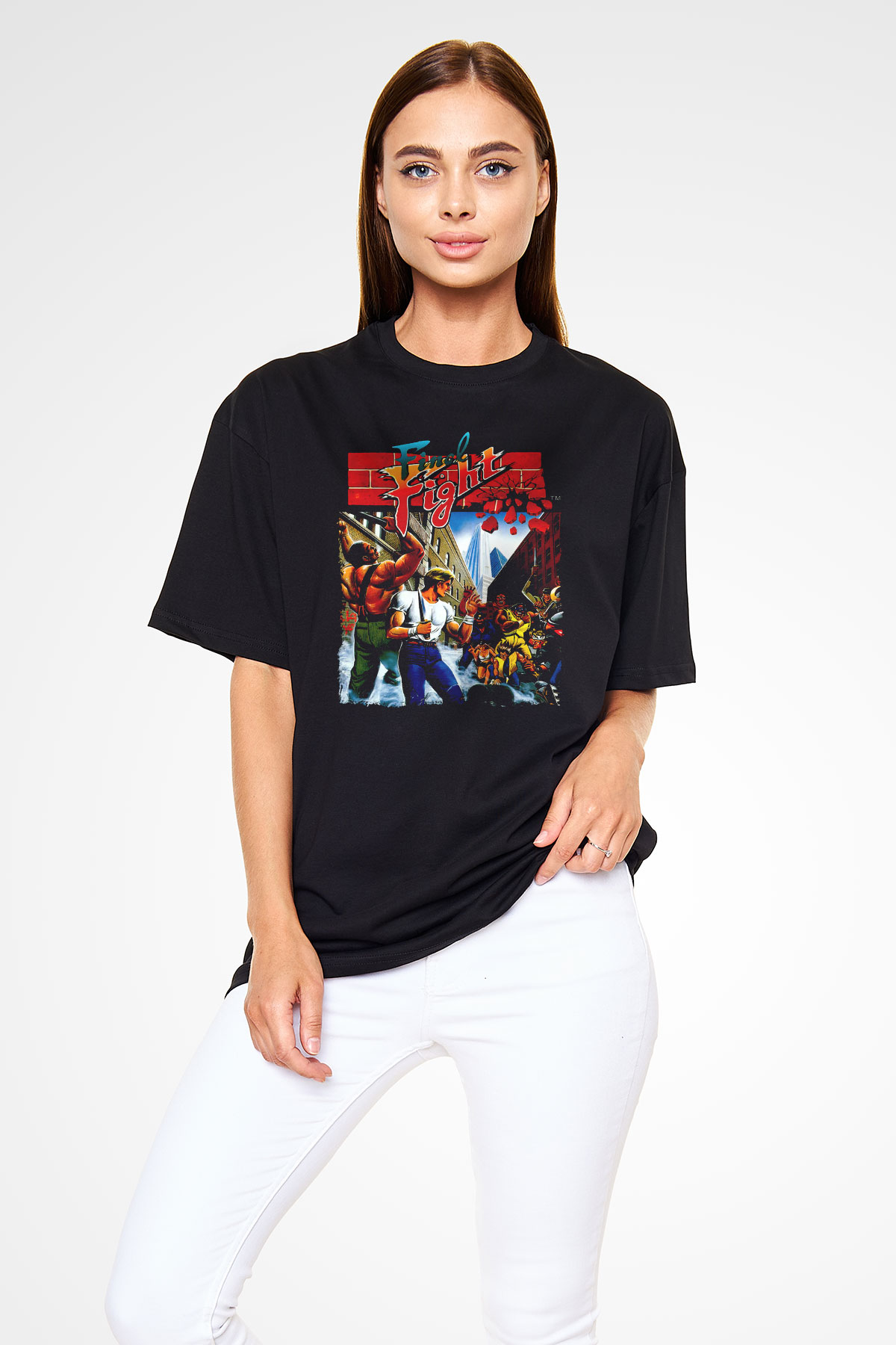 Final Fight Siyah Oversize Tişört