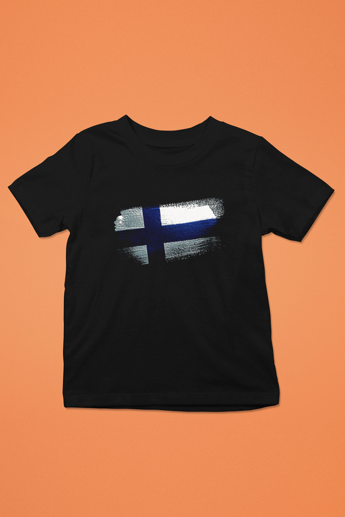 Finlandiya - Finland Bayrağı Baskılı Unisex Siyah Çocuk Tişörtü
