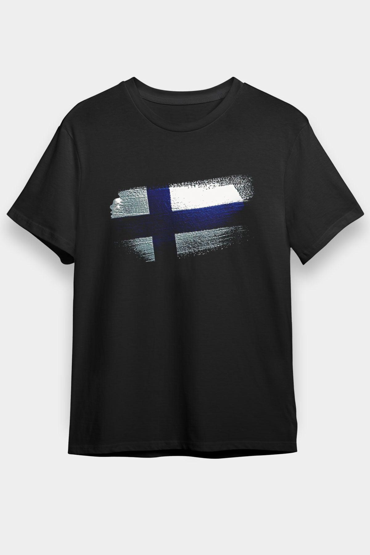 Finlandiya - Finland Bayrağı Baskılı Unisex Siyah Tişört