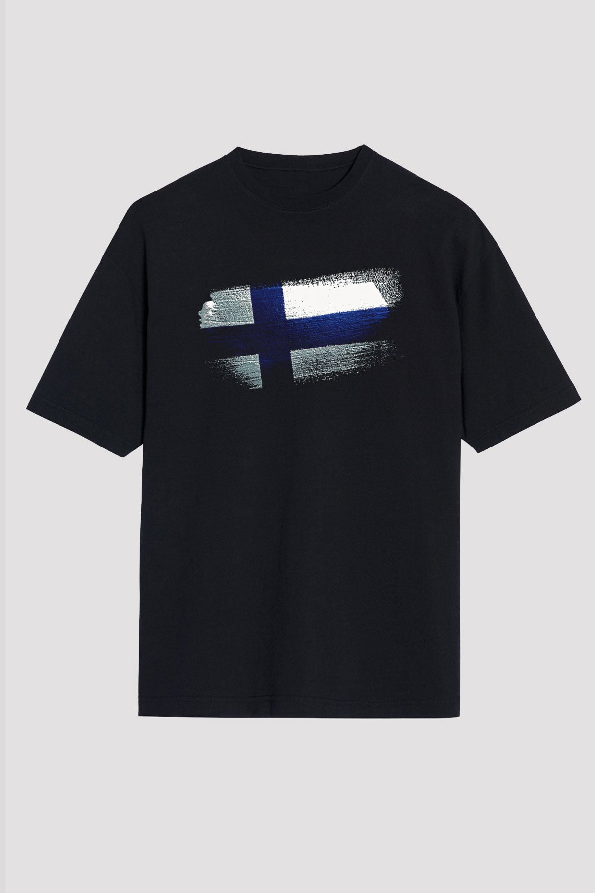 Finlandiya - Finland Bayrağı Baskılı Unisex Siyah Oversize Tişört