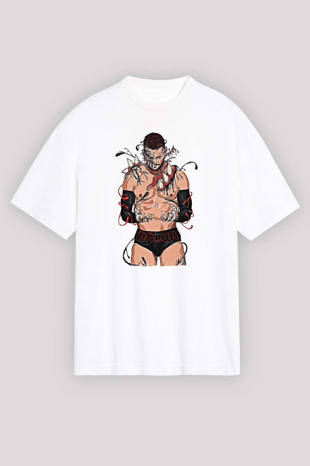 Finn Balor Baskılı Beyaz Unisex Oversize Tişört - Tshirt