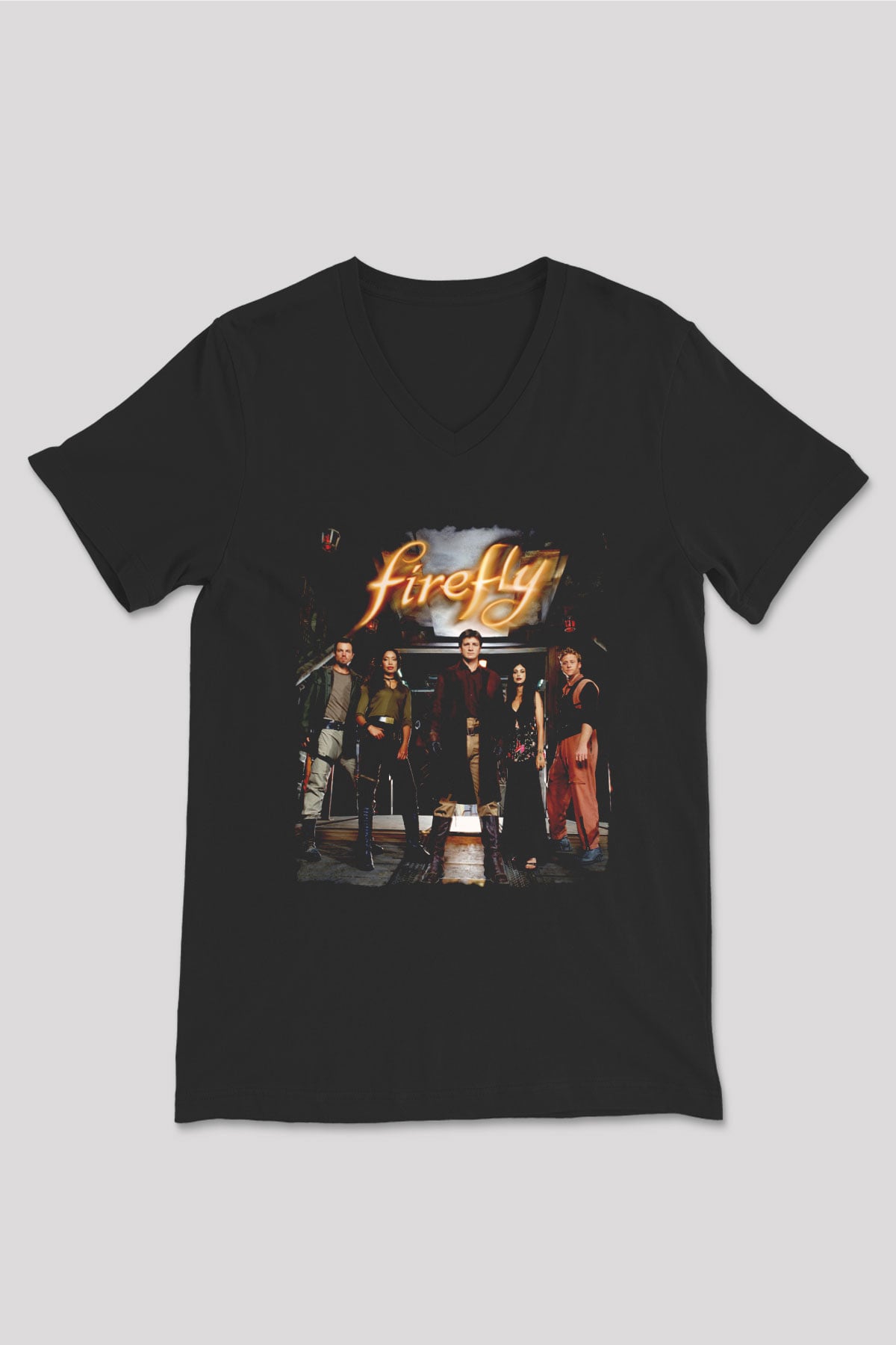 Firefly Siyah Unisex V Yaka Tişört