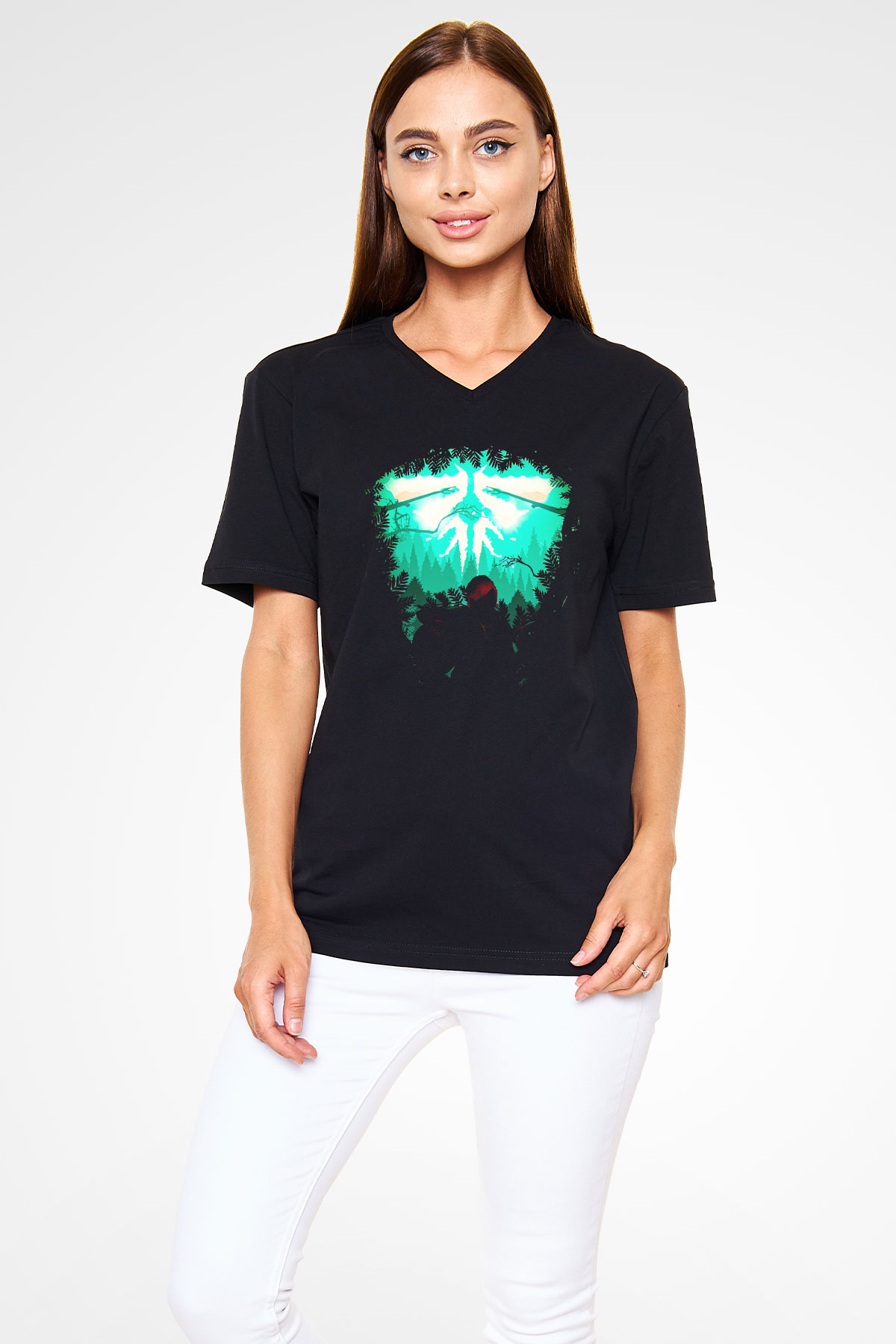 Firefly Siyah Unisex V Yaka Tişört