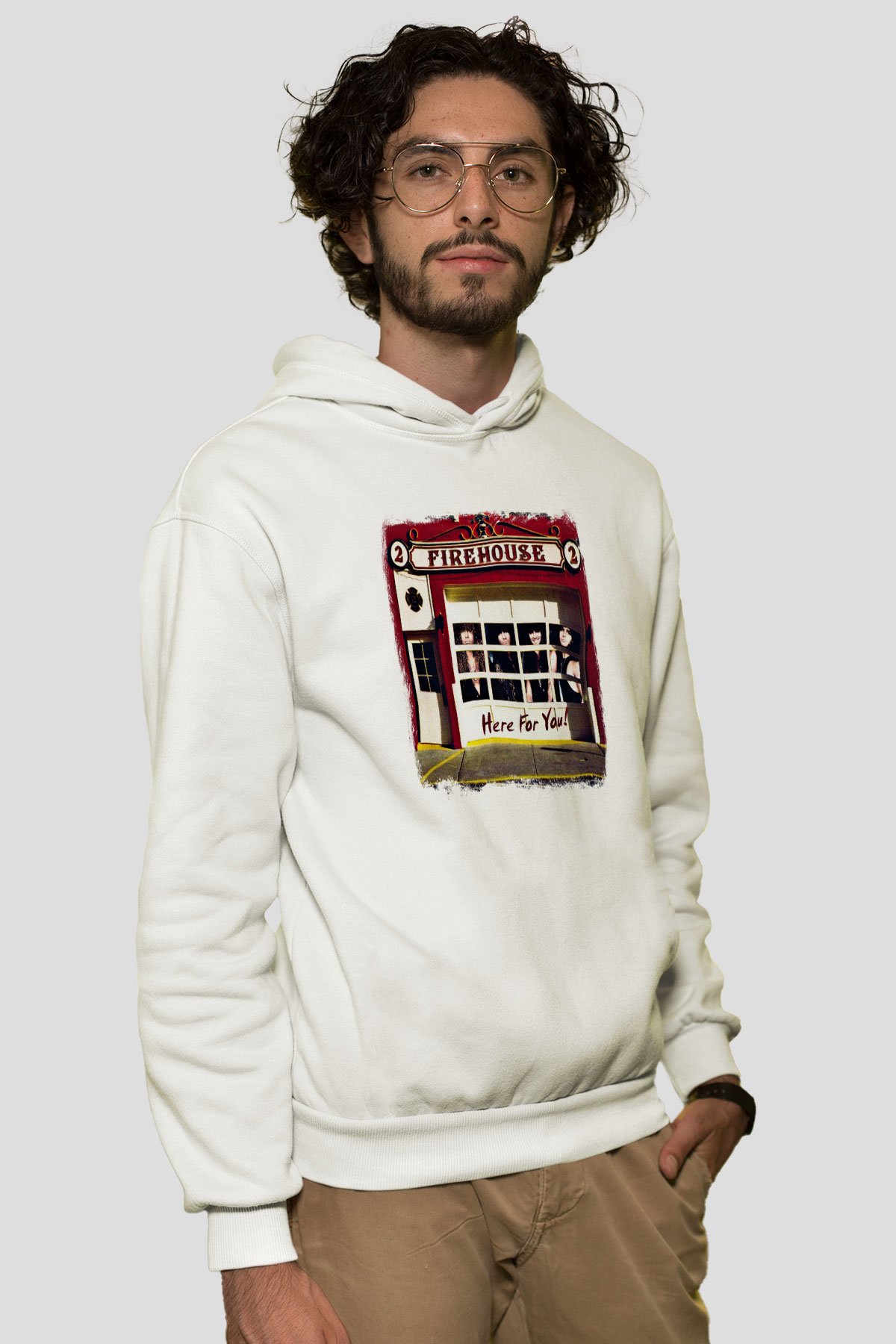 FireHouse Baskılı Unisex Beyaz Hoodie