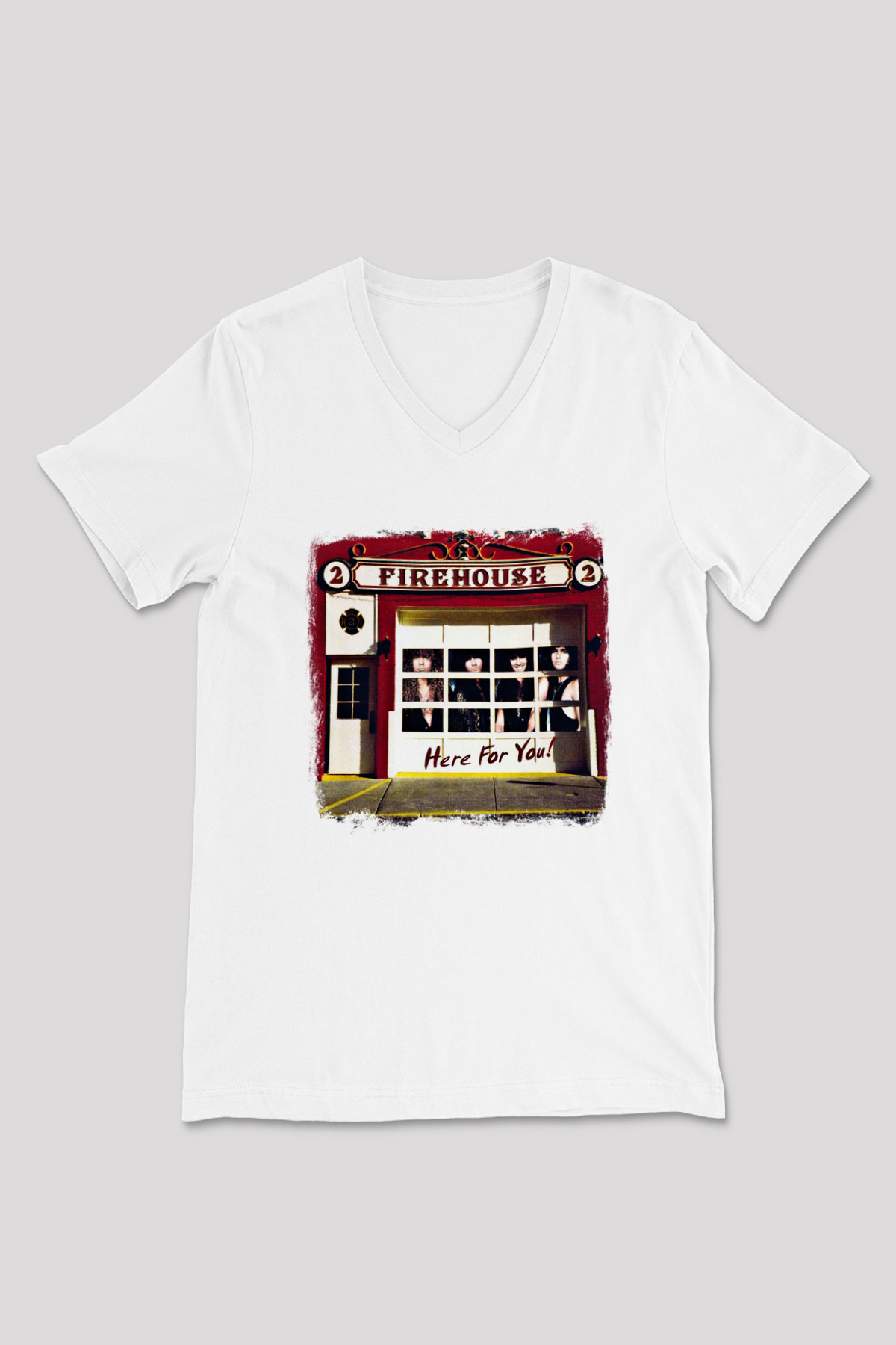 FireHouse Baskılı Unisex Beyaz V Yaka Tişört
