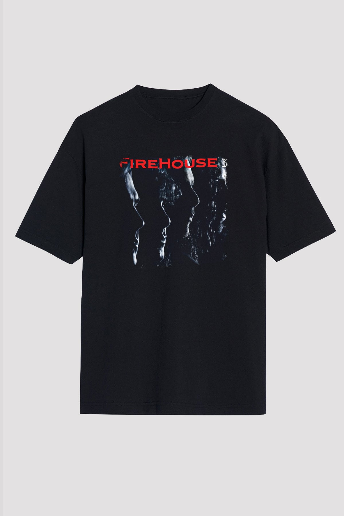 FireHouse Baskılı Unisex Siyah Oversize Tişört