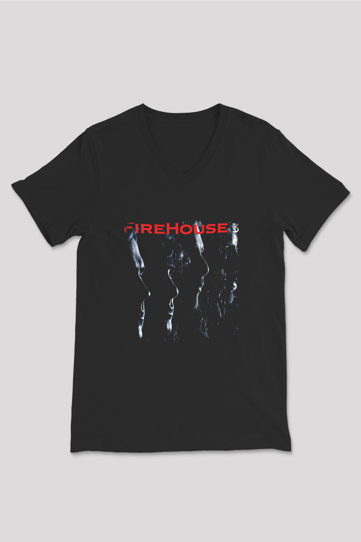 FireHouse Baskılı Unisex Siyah V Yaka Tişört