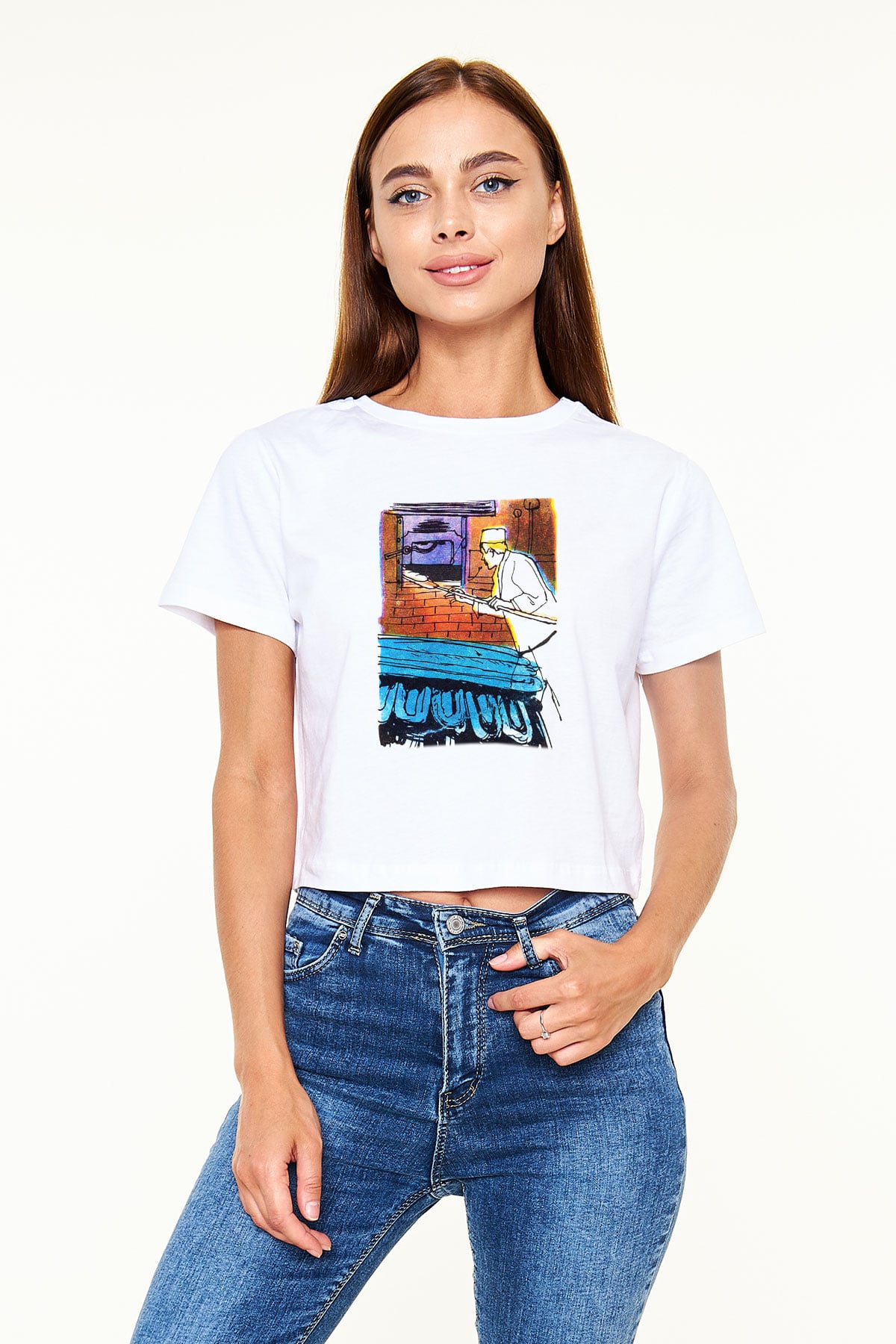 Fırıncı Beyaz Croptop Tişört