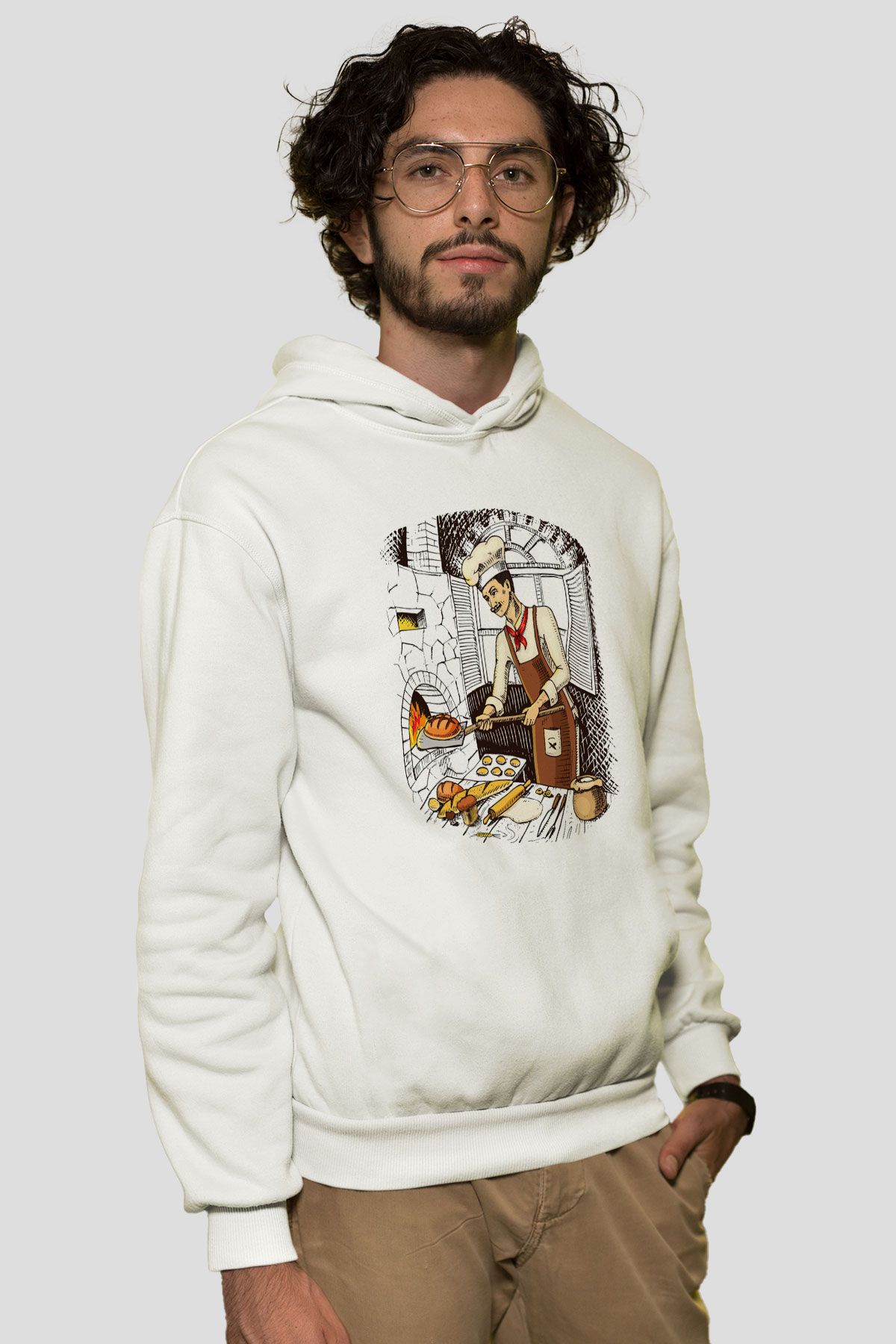 Fırıncı Beyaz Unisex Hoodie