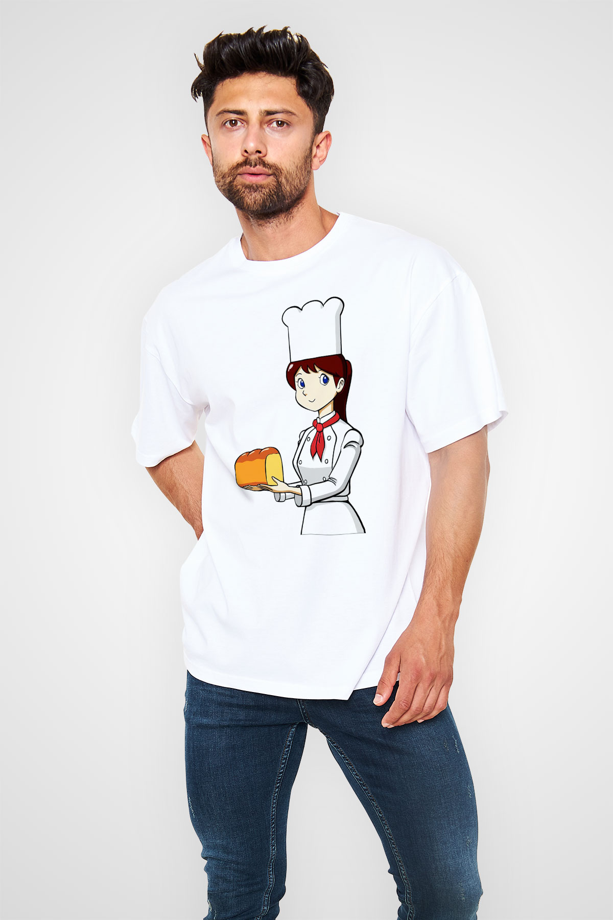 Fırıncı Beyaz Unisex Oversize Tişört T-Shirt