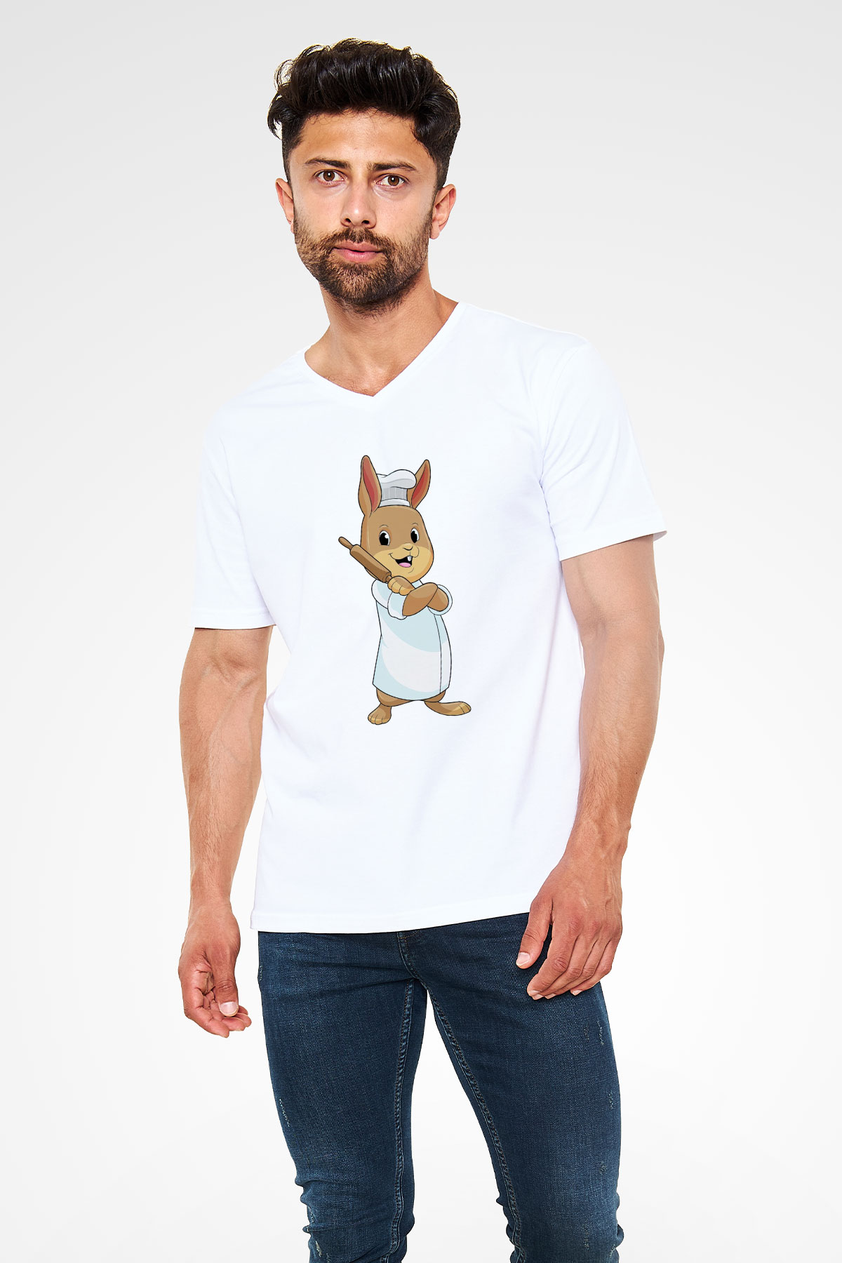 Fırıncı Beyaz Unisex V Yaka Tişört