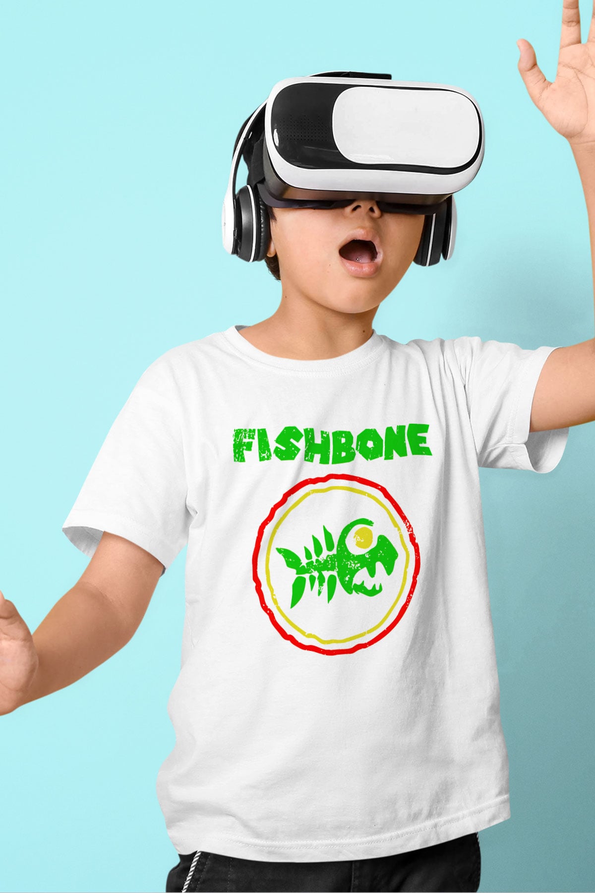Fishbone Baskılı Beyaz Unisex Çocuk Tişört
