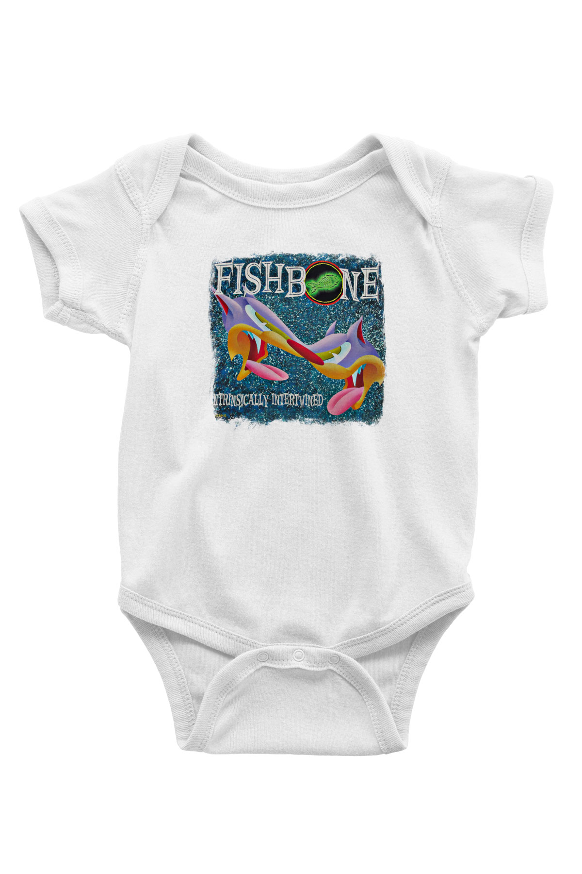Fishbone Baskılı Unisex Beyaz Bebek Body - Zıbın