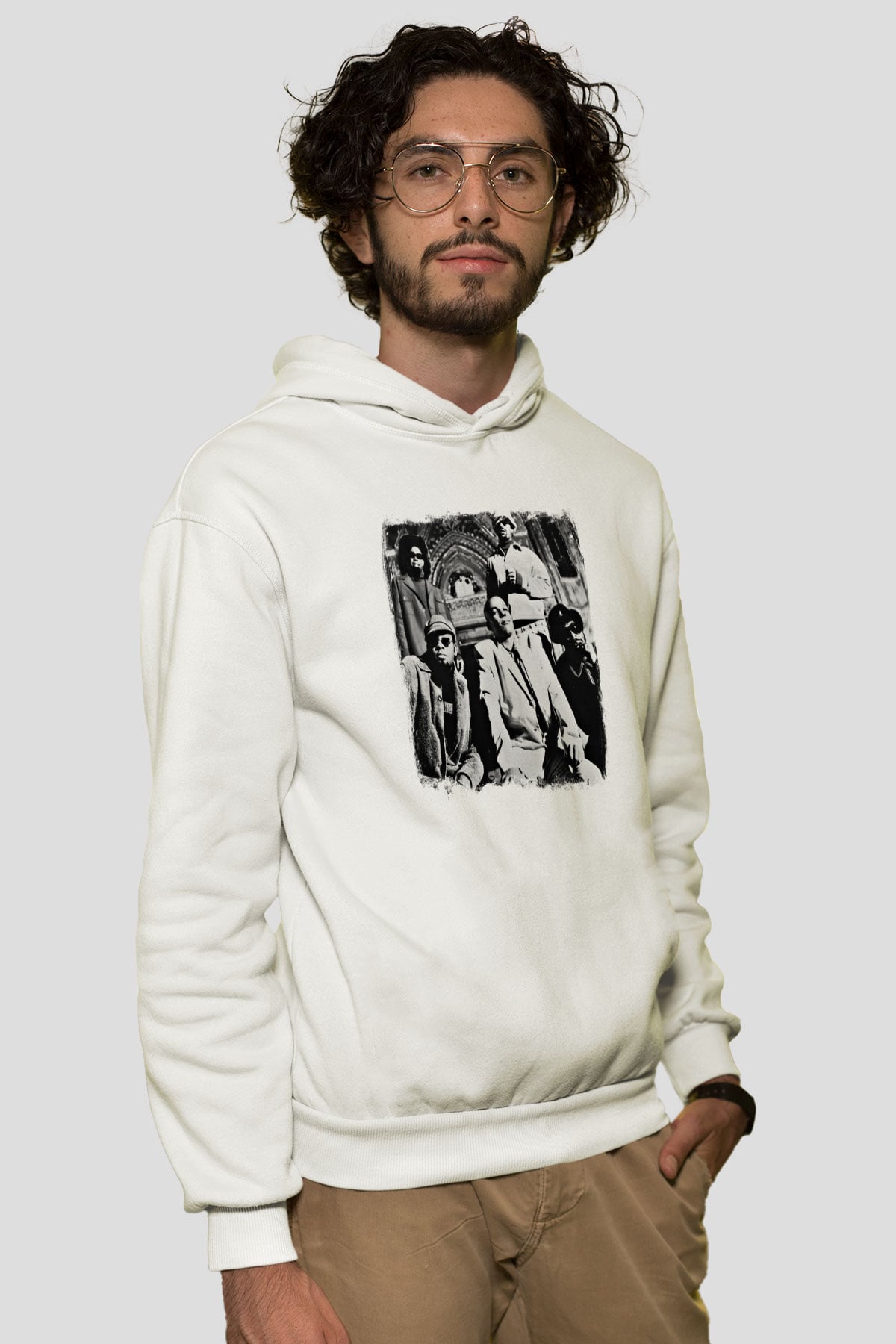 Fishbone Baskılı Unisex Beyaz Hoodie