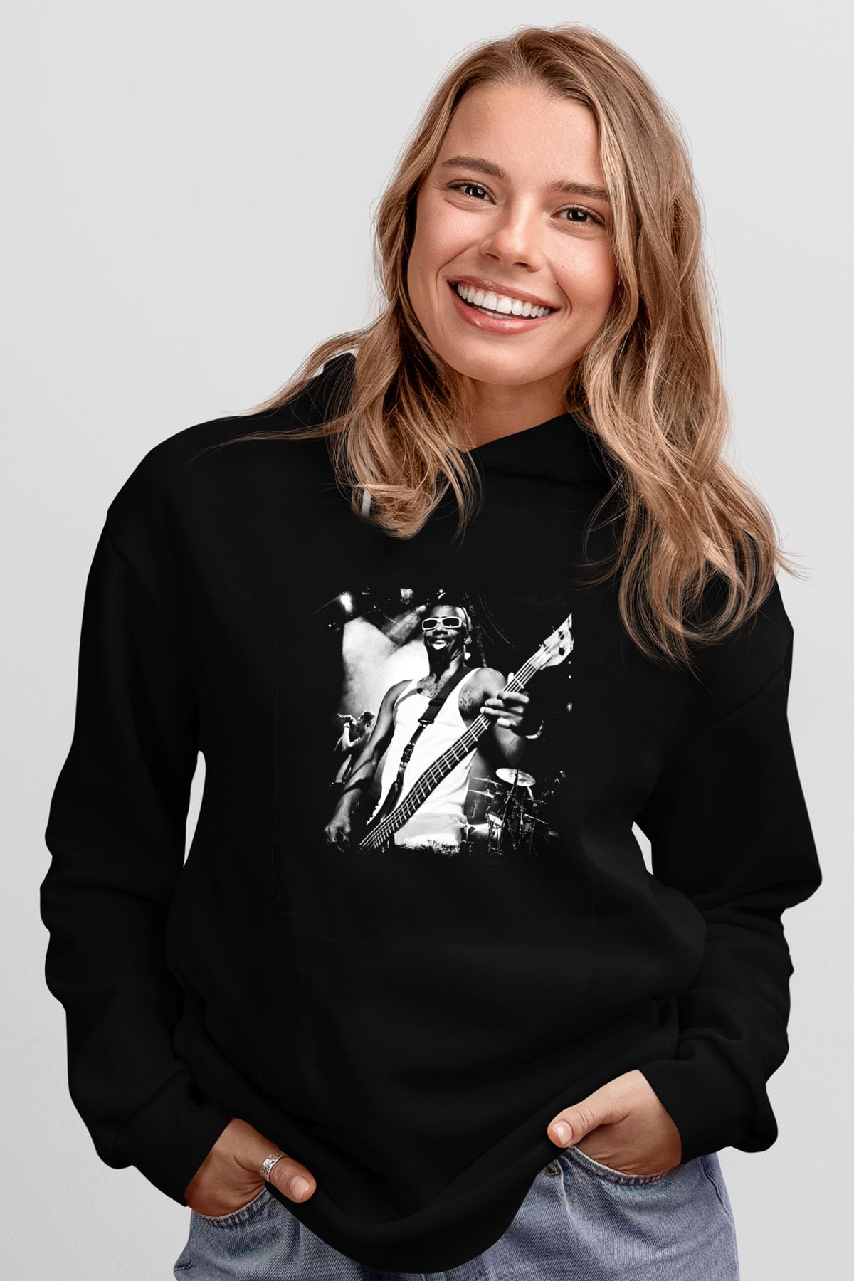 Fishbone Baskılı Unisex Siyah Hoodie