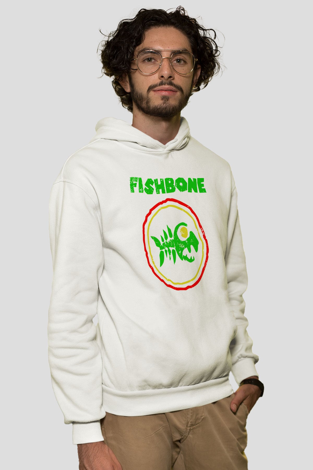 Fishbone Beyaz Unisex Kapşonlu Sweatshirt