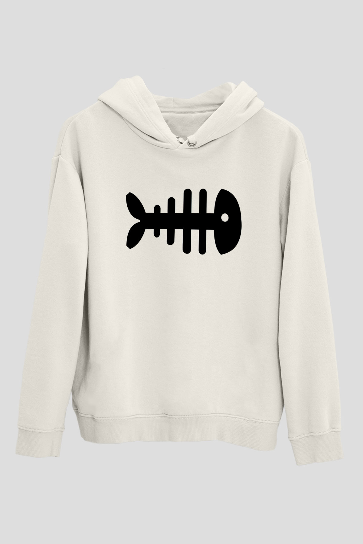 Fishbone Beyaz Unisex Kapüşonlu Sweatshirt