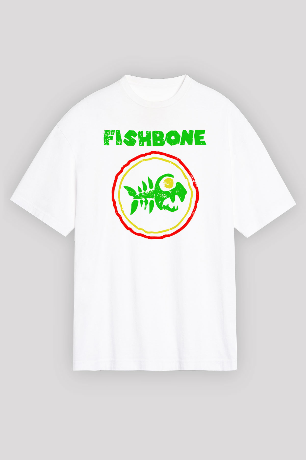 Fishbone Beyaz Unisex Oversize Tişört T-Shirt