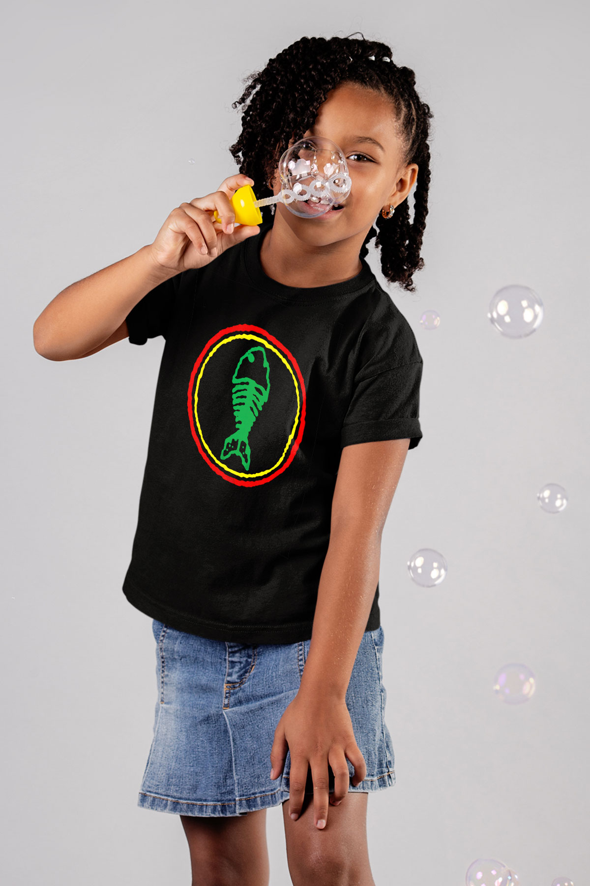 Fishbone Siyah Unisex Çocuk Tişört