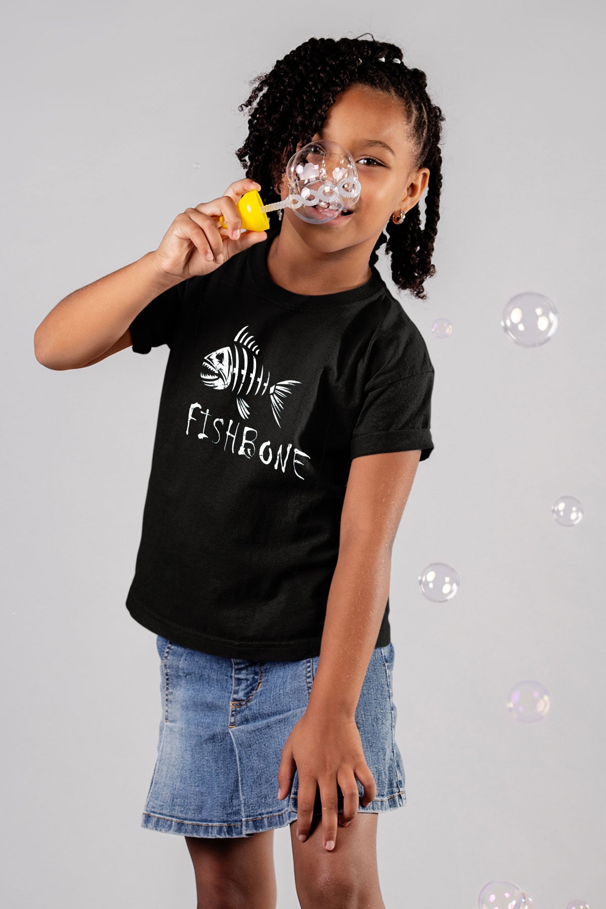 Fishbone Siyah Unisex Çocuk Tişört