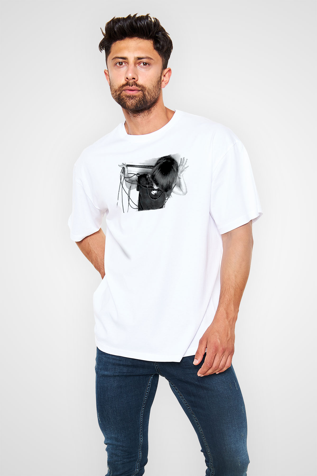 Fit For Rivals Baskılı Beyaz Unisex Oversize Tişört - Tshirt