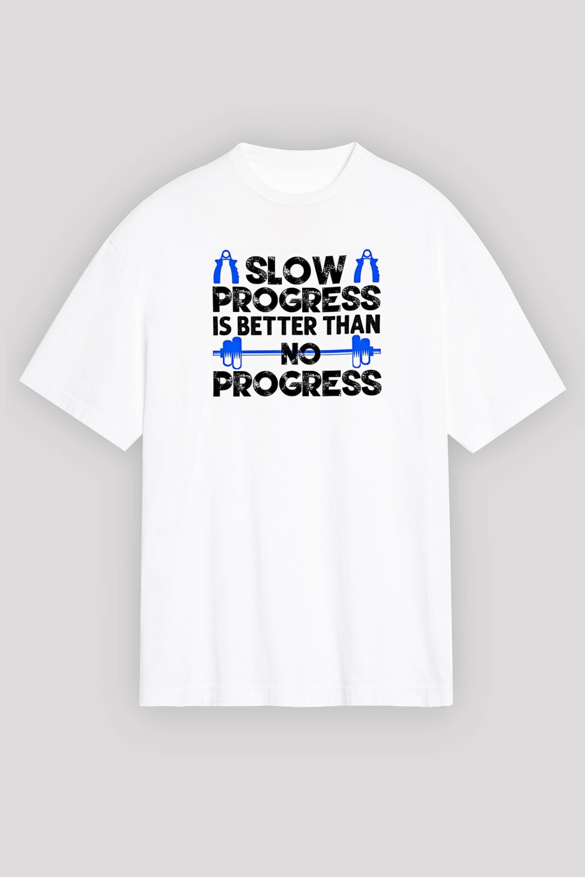 Fitness Baskılı Unisex Beyaz Oversize Tişört - Tshirt