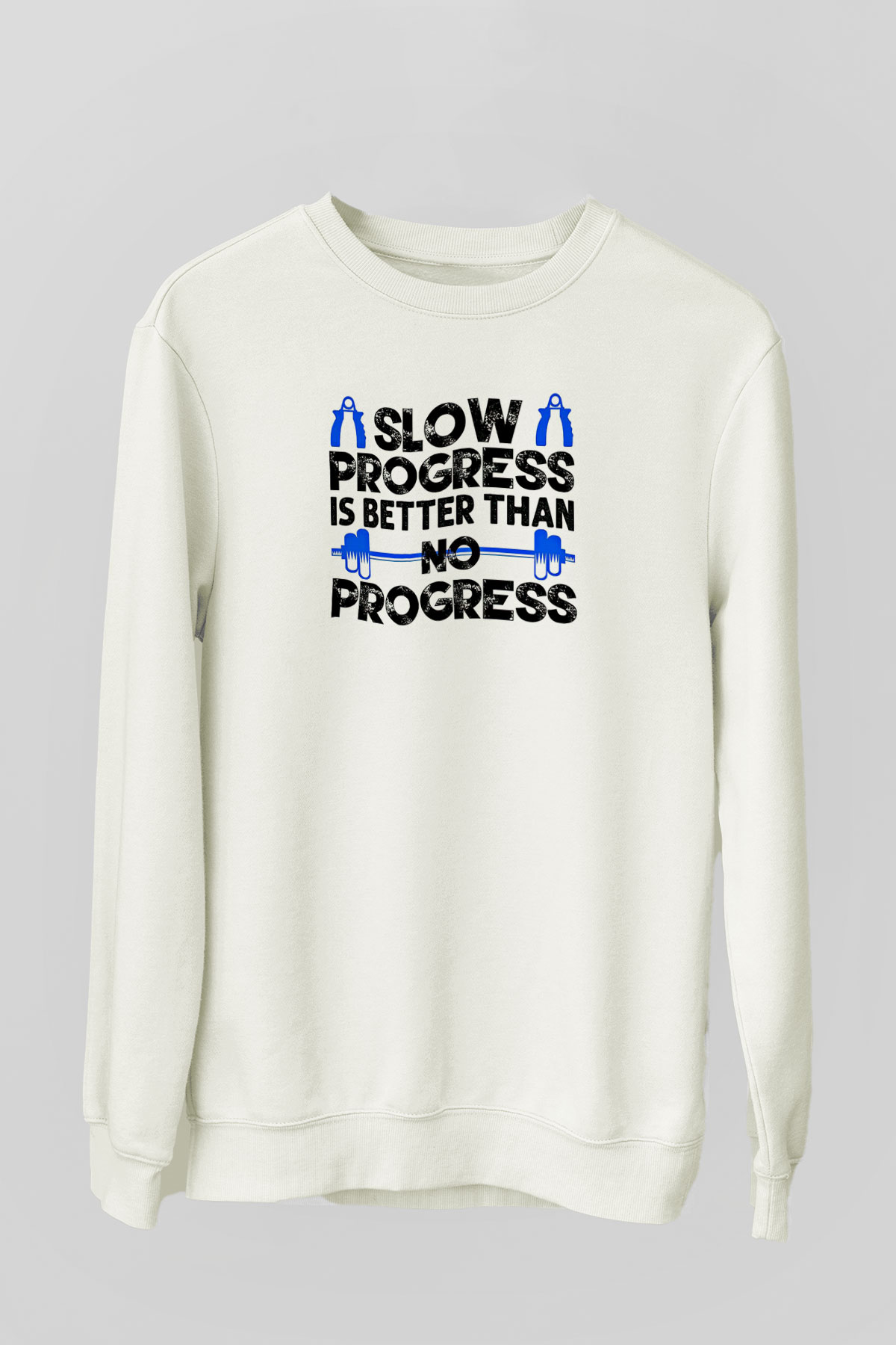 Fitness Baskılı Unisex Ekru Sweatshirt