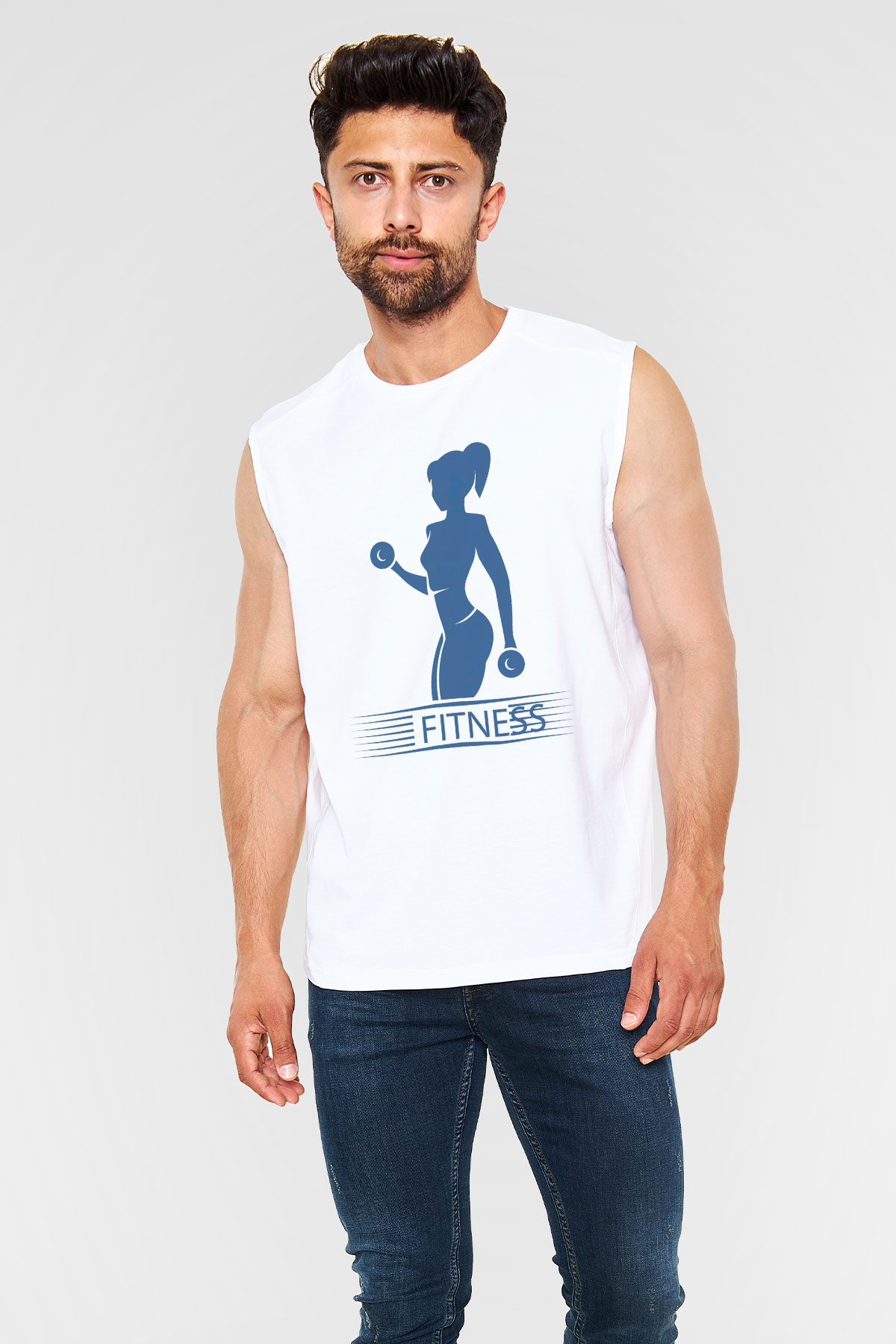 Fitness Beyaz Unisex Kolsuz Tişört