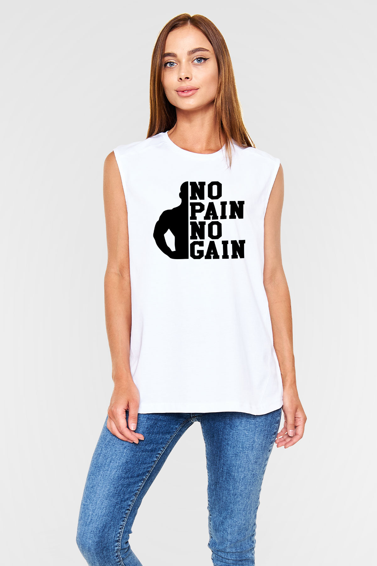 Fitness Beyaz Unisex Kolsuz Tişört