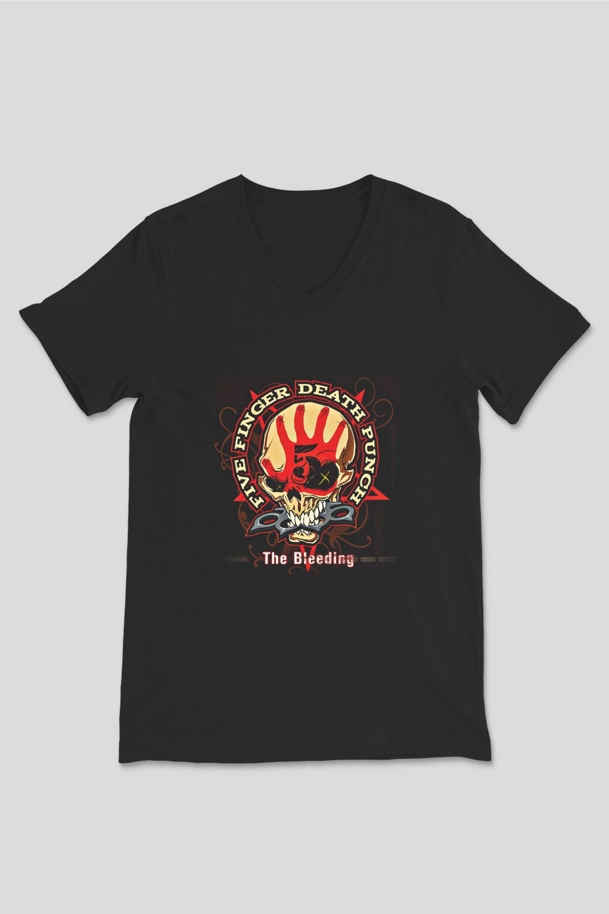 Five Finger Death Punch Baskılı Unisex Siyah V Yaka Tişört