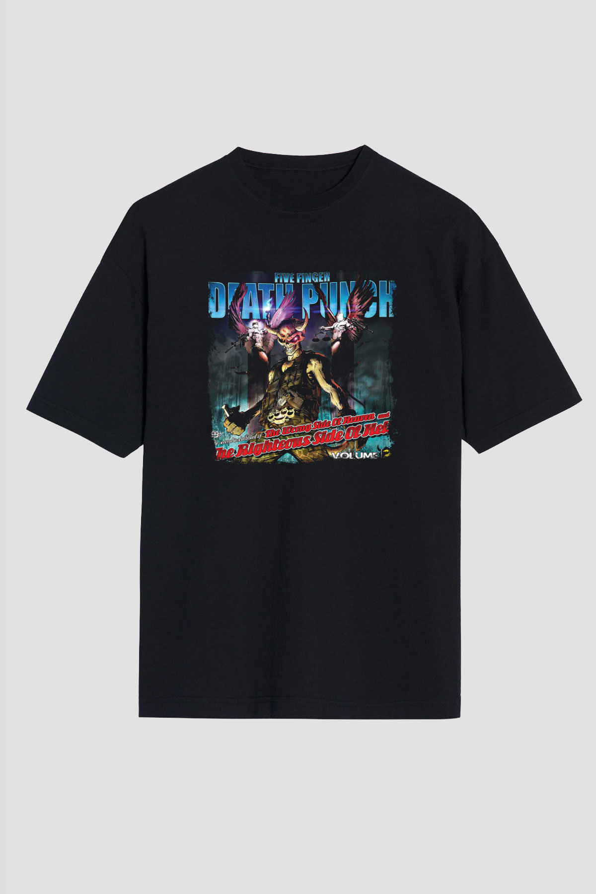 Five Finger Death Punch Baskılı Unisex Siyah Oversize Tişört