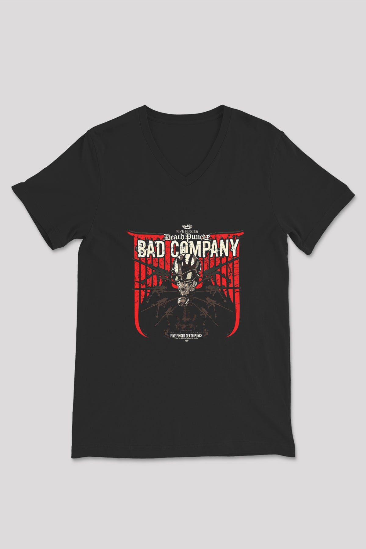 Five Finger Death Punch Baskılı Unisex Siyah V Yaka Tişört