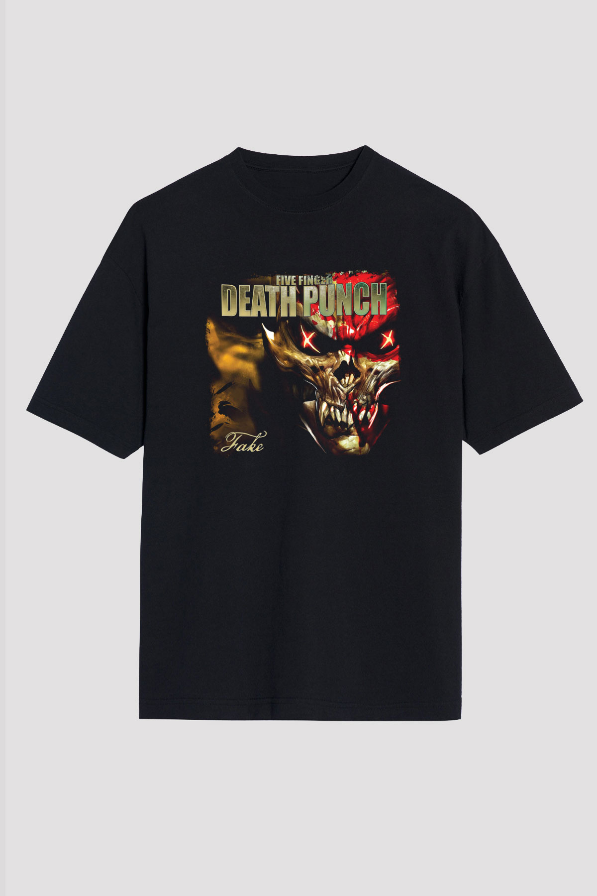 Five Finger Death Punch Baskılı Unisex Siyah Oversize Tişört