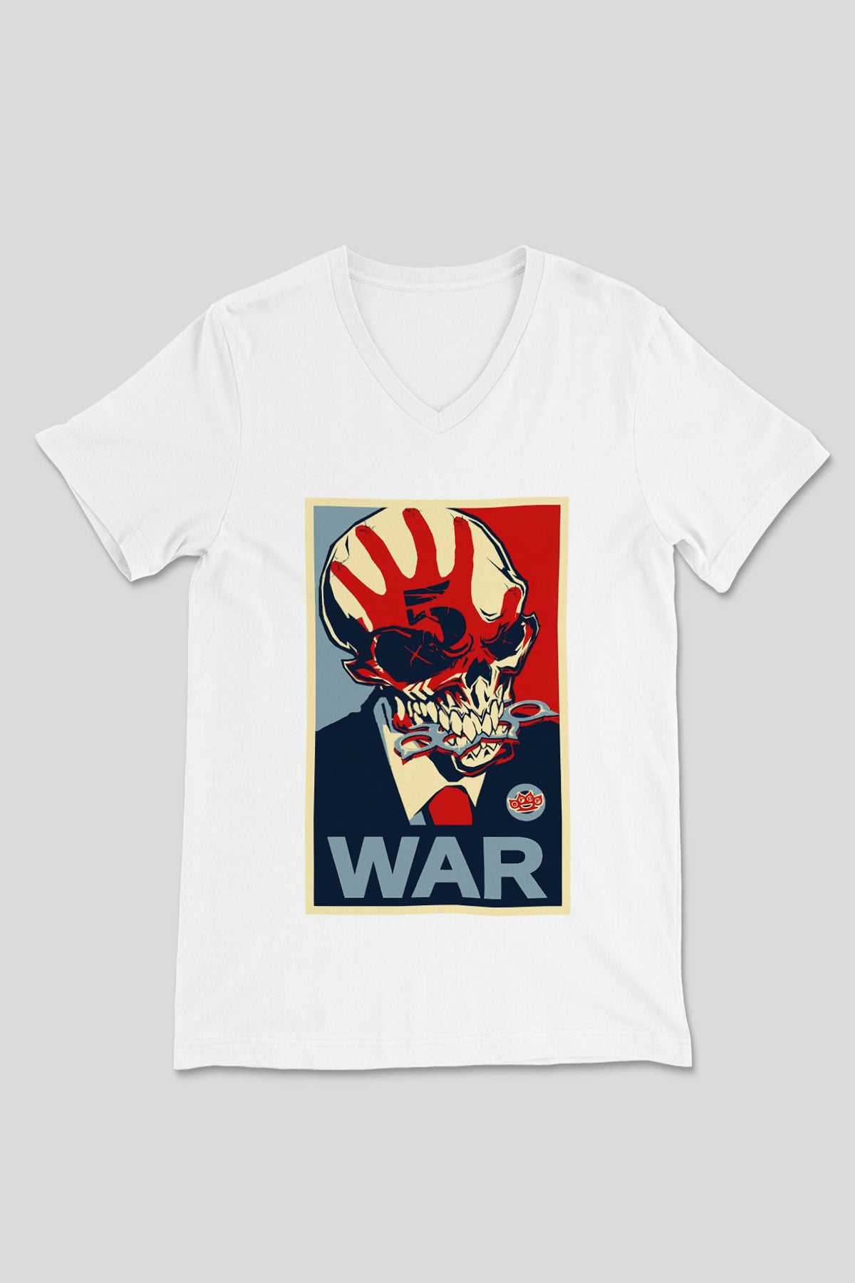 Five Finger Death Punch Beyaz Unisex V Yaka Tişört T-Shirt