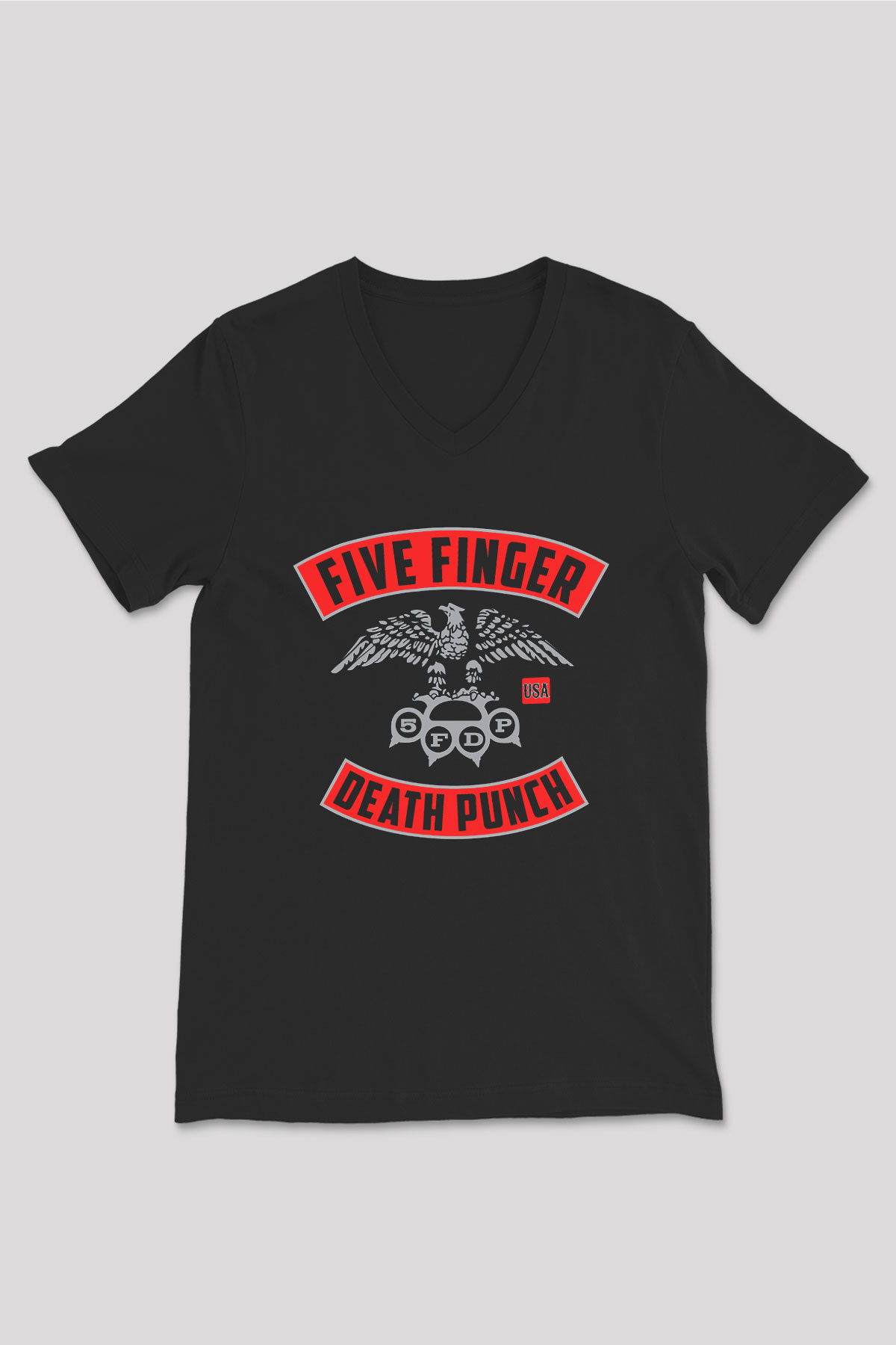 Five Finger Death Punch Siyah Unisex V Yaka Tişört T-Shirt