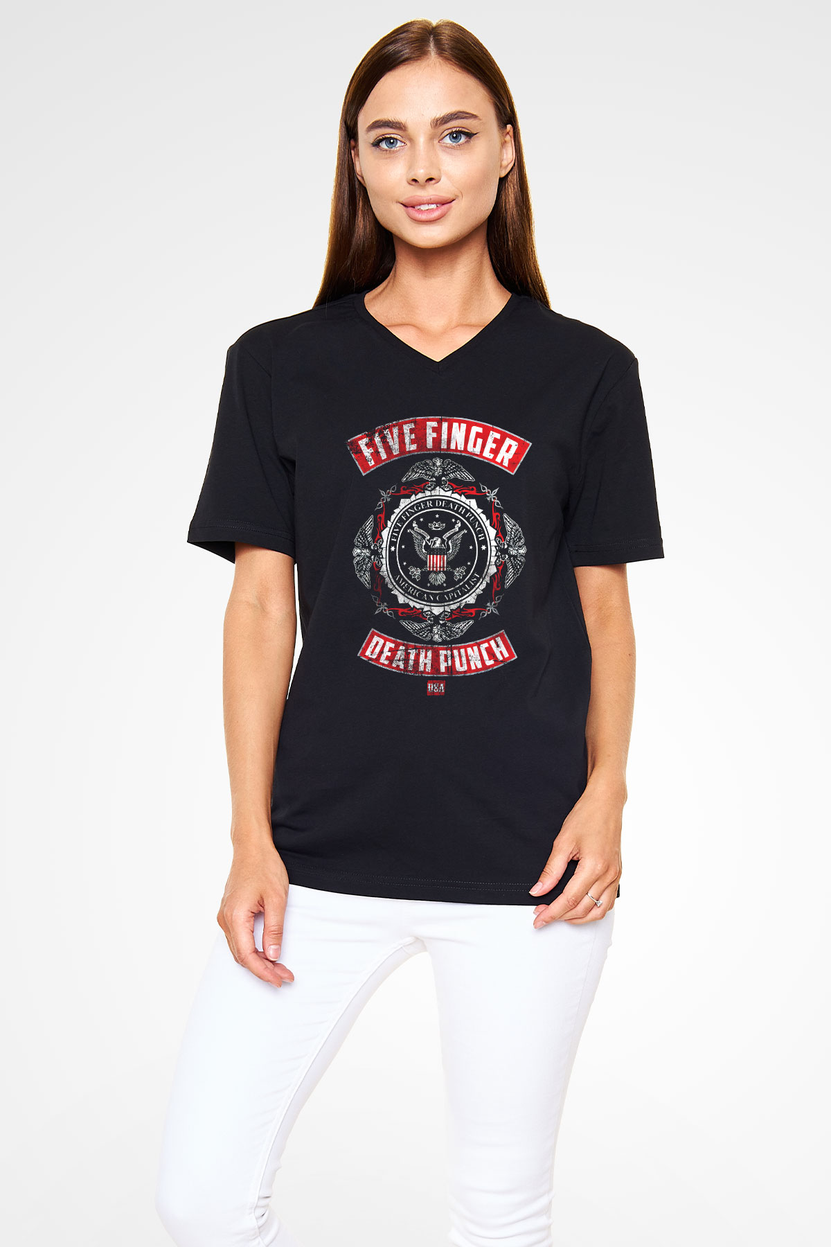 Five Finger Death Punch Siyah Unisex V Yaka Tişört T-Shirt